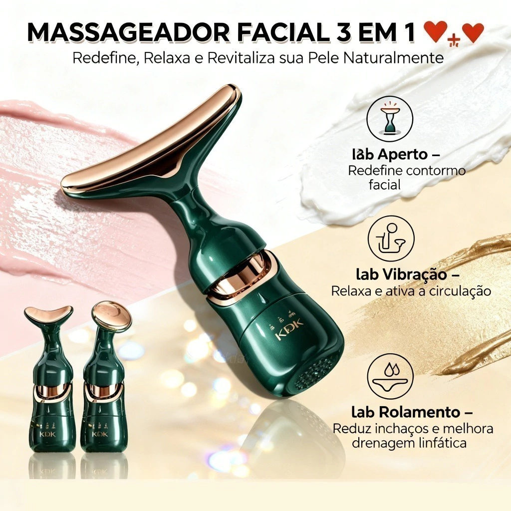 Massageador Facial 3 em 1 comercializado pela Loja Alegrare